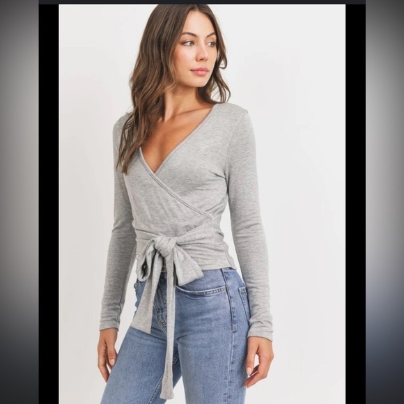 Free People Intimately 
Chic Gray Tie-Waist Blouse - Picture 1 of 7
